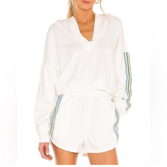 Free People Movement Grand Slam white striped athletic hooded sweatshirt size XS - Picture 1 of 14
